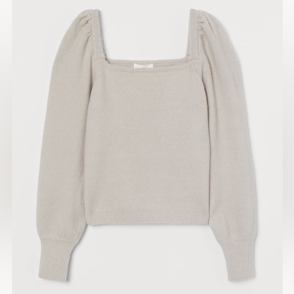 H&M puff sleeve square neck sweater